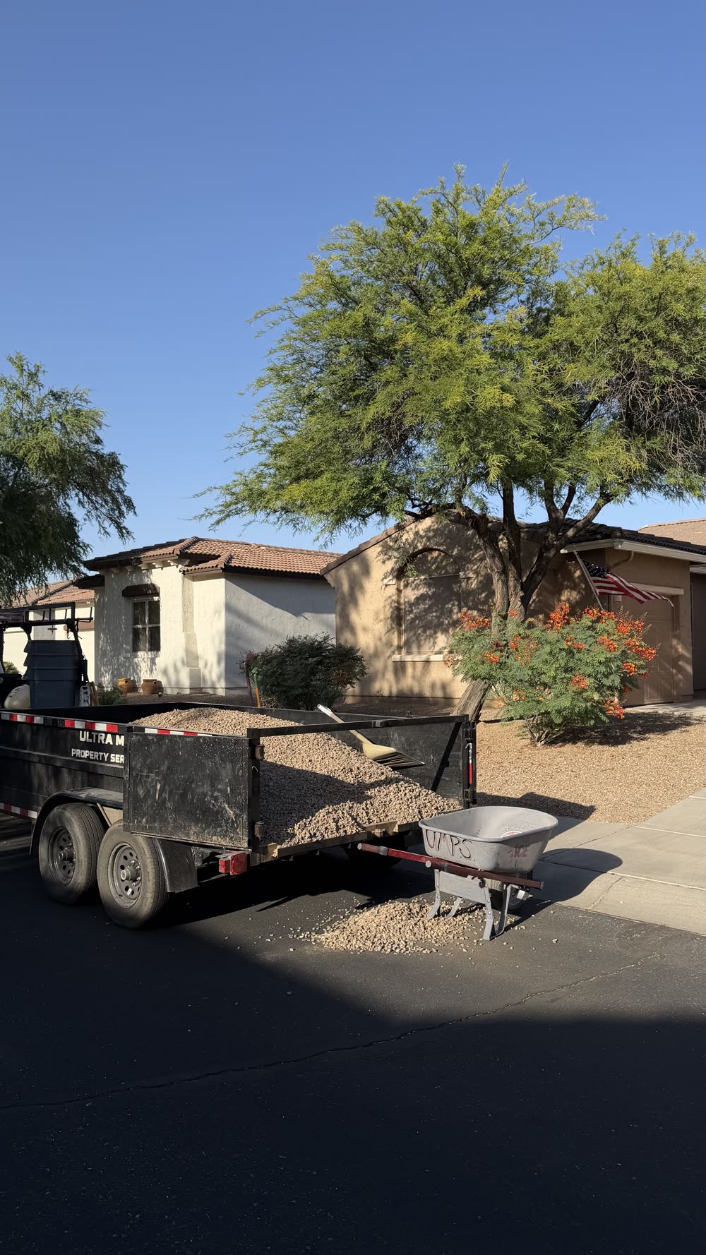 Decorative gravel delivery for a Tucson front yard refresh
